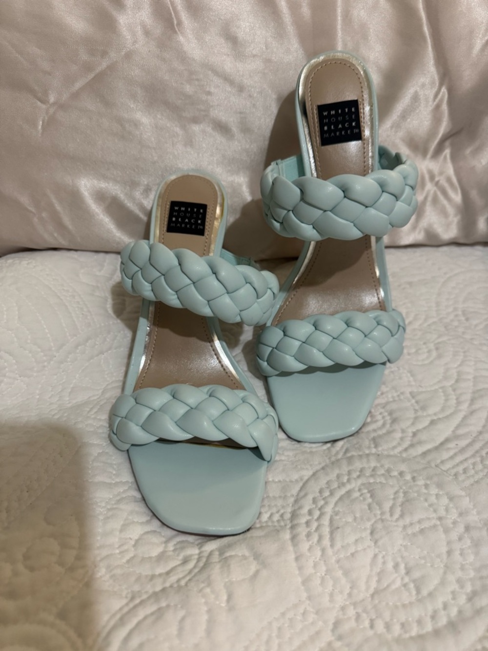 White House Black Market Braided Double-Strap Mule Heels - Mint